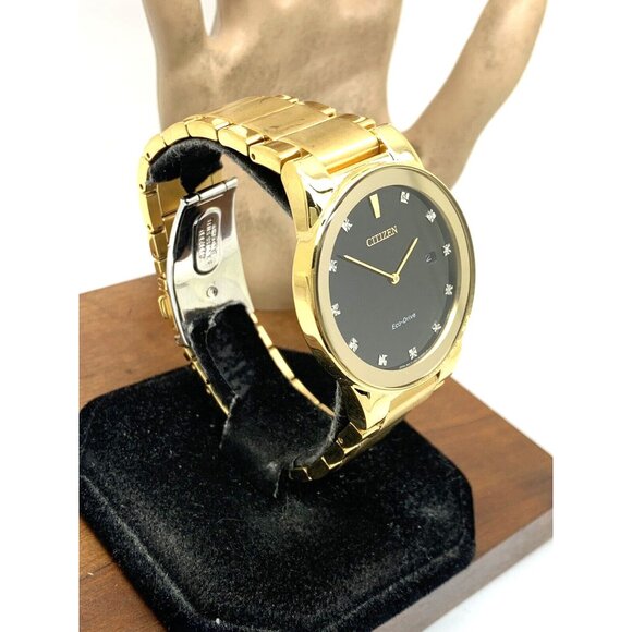 Citizen Men's Watch AU1062-56G Eco Drive Diamond Accent Black Dial Gold Steel - Picture 13 of 13